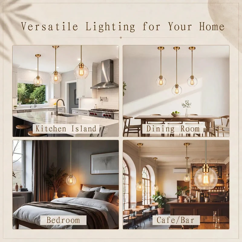 Upgrade Your Spot With This Hella Sleek 3-Pack Of Gold Brass Globe Pendant Lights Boasting 7-Inch Clear Glass Shades And Fully Adjustable Height Perfect For Slaying Your Kitchen Island Or Cozy Dining Nook Decor.
