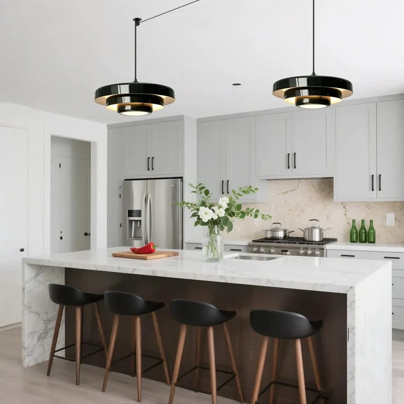 Black Swag Pendant Light Plug-In With Layered Metal Shade Mid Century Modern Retro Hanging Fixture Featuring Adjustable Pulley Cord And Switch Sleek Illumination For Bedroom Or Living Room Vibe