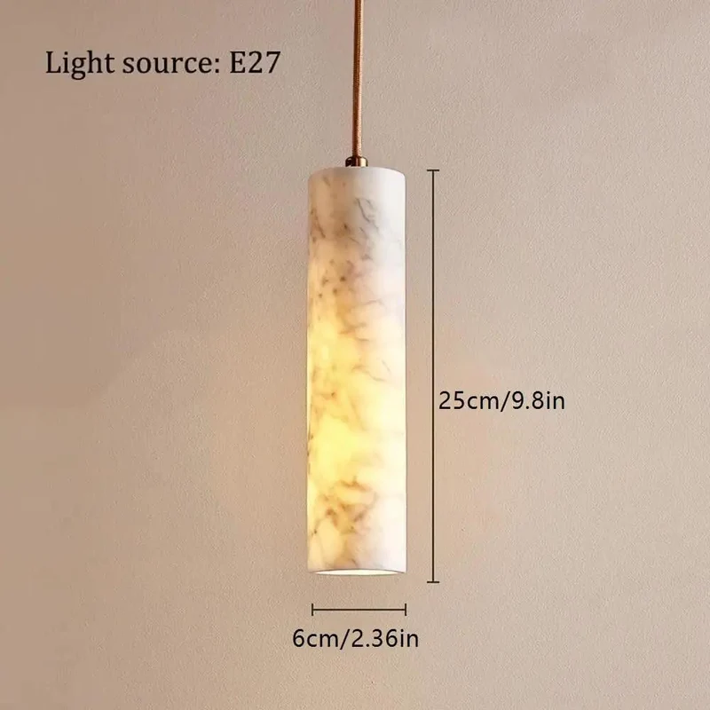 Totally Slick Alabaster Pendant Light Featuring Natural Marble Tube And Rich Wood Canopy For Kitchen Island Bedroom Area Killer Design Lighting Solution Quick Install