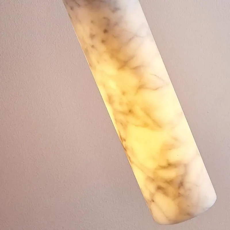 Totally Slick Alabaster Pendant Light Featuring Natural Marble Tube And Rich Wood Canopy For Kitchen Island Bedroom Area Killer Design Lighting Solution Quick Install