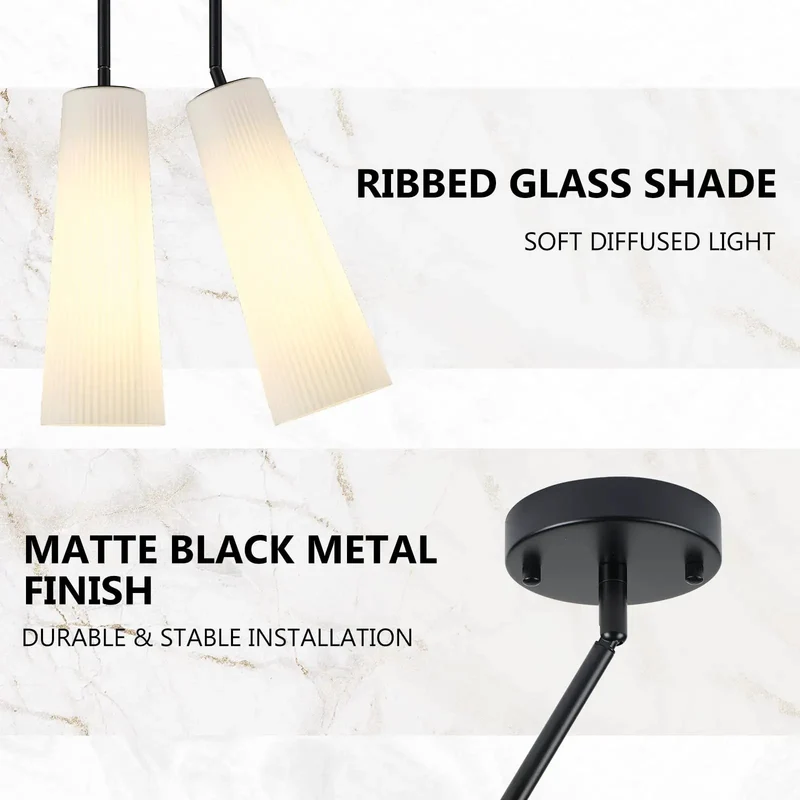 Slick 2 Pack Matte Black Pendant Lights With Conical Fluted Glass Shades Plus Adjustable Rods For Kitchen Islands Or Dining Rooms Hassle Free Swivel Install Makes Any Bedroom Or Entryway A Total Vibe Upgrade