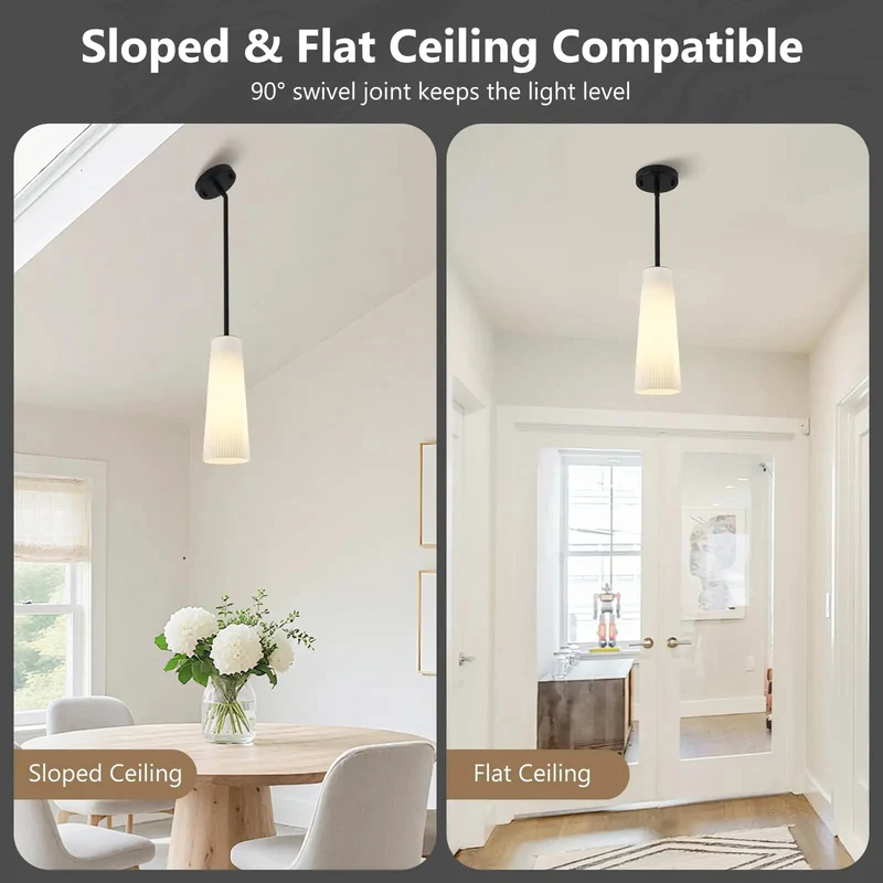 Slick 2 Pack Matte Black Pendant Lights With Conical Fluted Glass Shades Plus Adjustable Rods For Kitchen Islands Or Dining Rooms Hassle Free Swivel Install Makes Any Bedroom Or Entryway A Total Vibe Upgrade