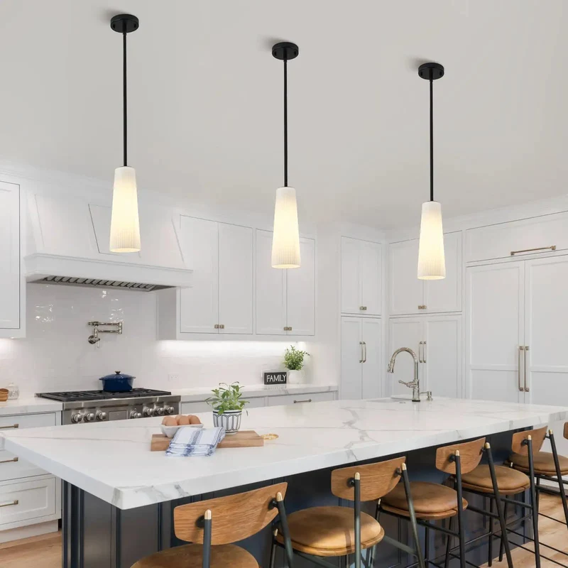 Slick 2 Pack Matte Black Pendant Lights With Conical Fluted Glass Shades Plus Adjustable Rods For Kitchen Islands Or Dining Rooms Hassle Free Swivel Install Makes Any Bedroom Or Entryway A Total Vibe Upgrade