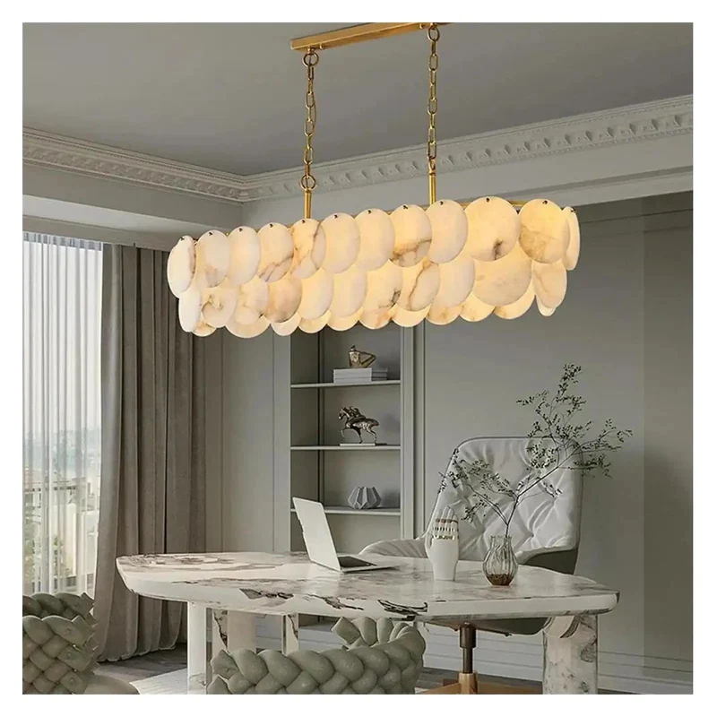Modern Natural Marble Ceiling Pendant Light With Dreamy Warm Glow Perfect As A Statement Dining Fixture Or Kitchen Island Chandelier To Bring Top Tier Style And Relaxed Vibes To Your Home