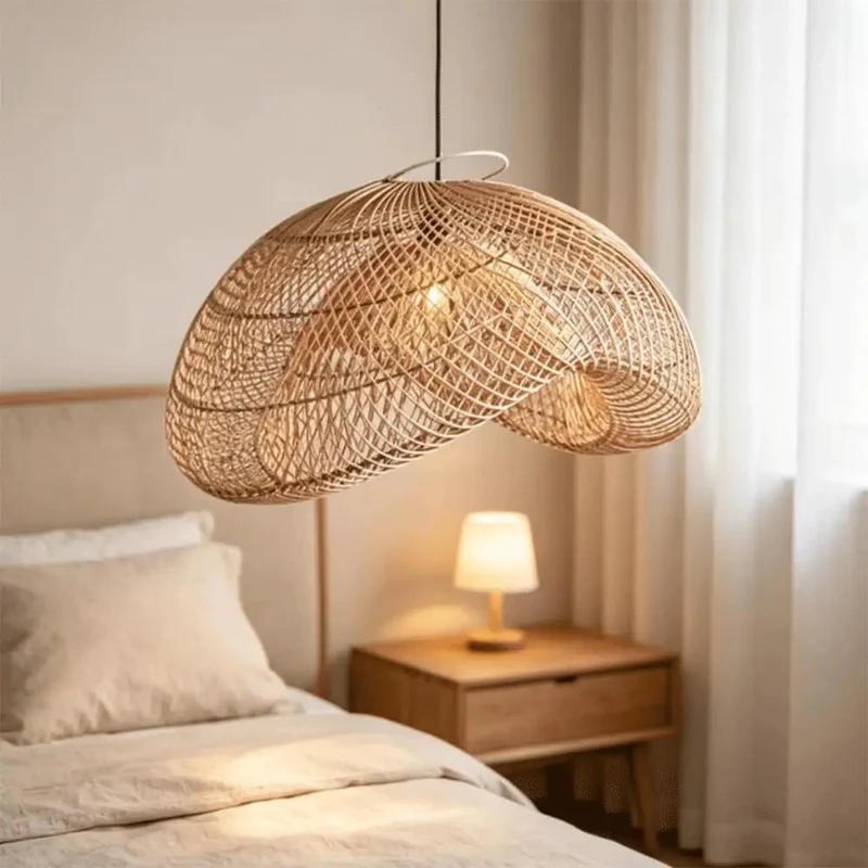 Hand Woven Rattan Pendant Lamp With Irregular Boho Shape Bringing Major Chill Vibes To Any Space Adjustable Cord Hanging Light Fixture Fits E27 Bulb Great For Living Room Farmhouse Cafe