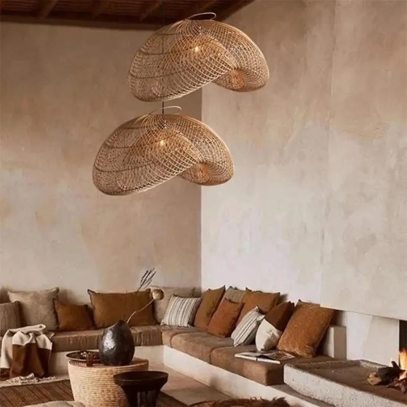 Hand Woven Rattan Pendant Lamp With Irregular Boho Shape Bringing Major Chill Vibes To Any Space Adjustable Cord Hanging Light Fixture Fits E27 Bulb Great For Living Room Farmhouse Cafe