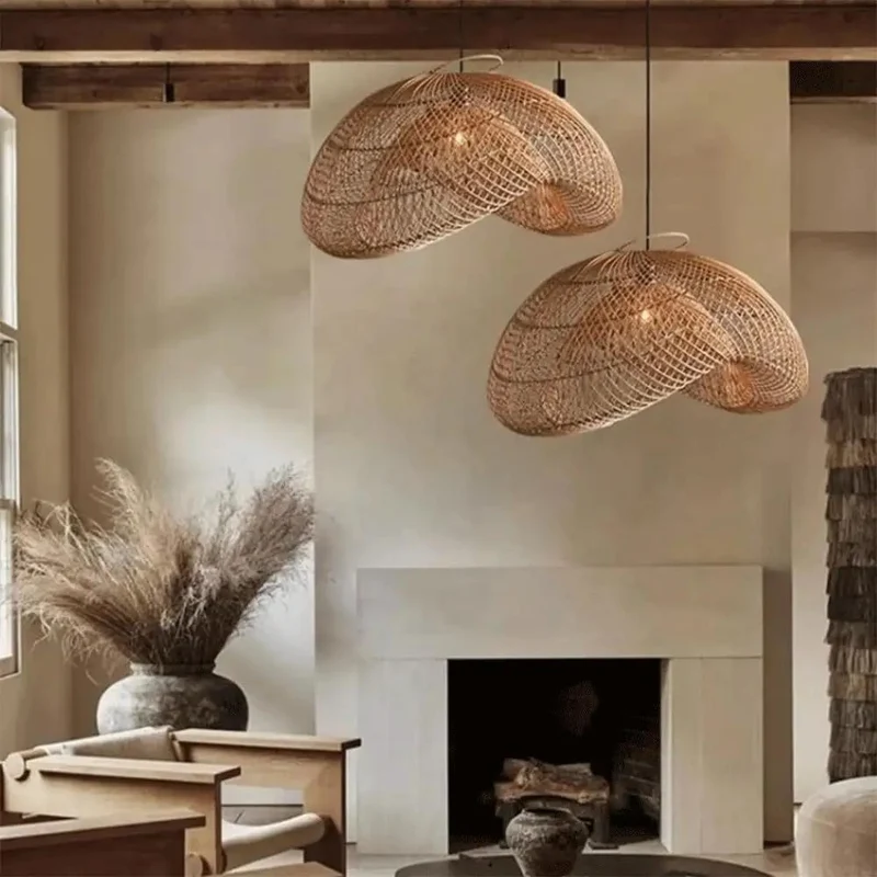 Hand Woven Rattan Pendant Lamp With Irregular Boho Shape Bringing Major Chill Vibes To Any Space Adjustable Cord Hanging Light Fixture Fits E27 Bulb Great For Living Room Farmhouse Cafe
