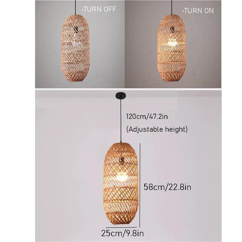 Handwoven Rattan Pendant Light Featuring Large Wicker Ceiling Lampshade For Boho Living Room Decor Natural Bamboo Fixture Ideal Kitchen Dining Room Setup That Brings Chill Organic Vibes