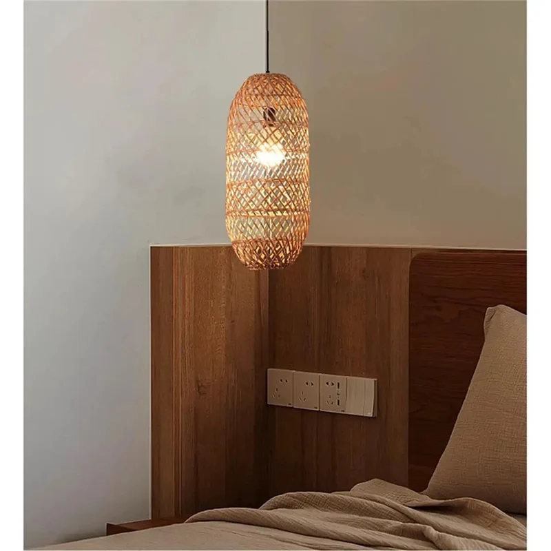 Handwoven Rattan Pendant Light Featuring Large Wicker Ceiling Lampshade For Boho Living Room Decor Natural Bamboo Fixture Ideal Kitchen Dining Room Setup That Brings Chill Organic Vibes