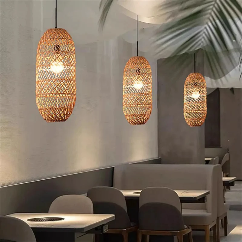 Handwoven Rattan Pendant Light Featuring Large Wicker Ceiling Lampshade For Boho Living Room Decor Natural Bamboo Fixture Ideal Kitchen Dining Room Setup That Brings Chill Organic Vibes