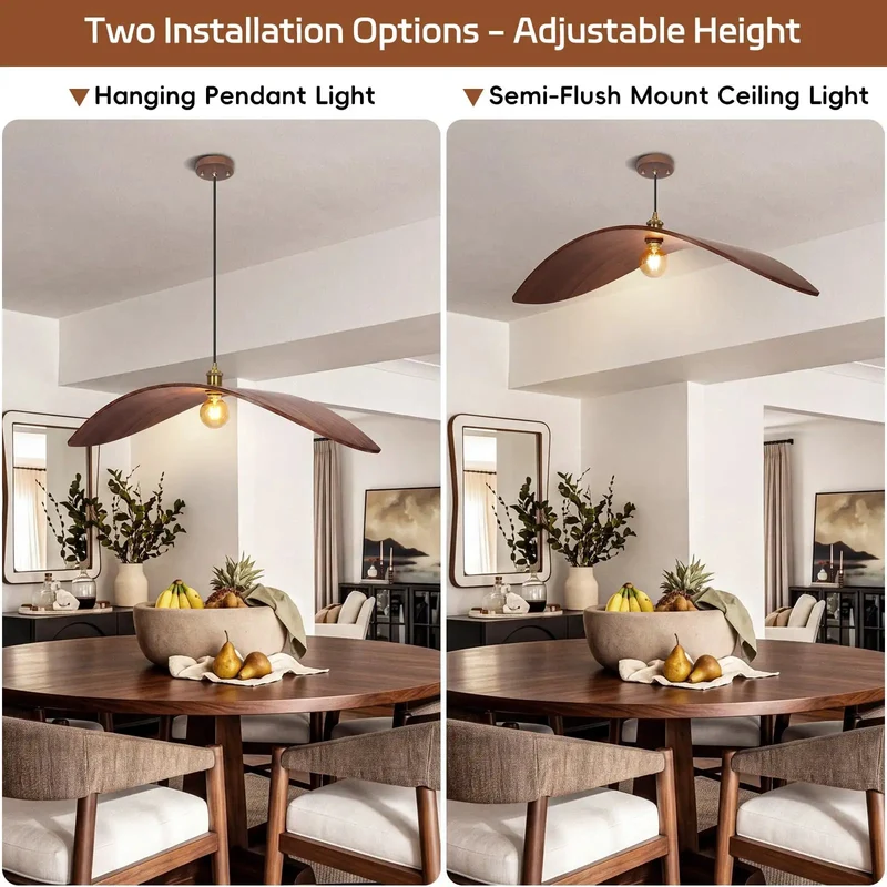 Large Black Walnut Wood Pendant Light With Brass Fixtures For Kitchen Island Dining Room And Foyer Mid Century Modern Hanging Lamp Setting Straight Up Sick Vibe