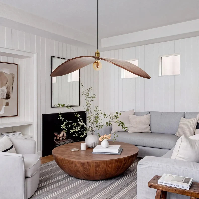 Large Black Walnut Wood Pendant Light With Brass Fixtures For Kitchen Island Dining Room And Foyer Mid Century Modern Hanging Lamp Setting Straight Up Sick Vibe