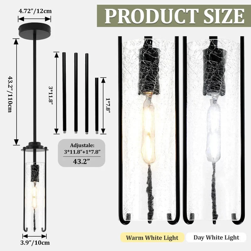 2 Pack Matte Black Pendant Light Fixtures Featuring Thick Crackle Glass Shades Crafted For Kitchen Islands To Bring Fresh Kick Ass Vibes And Soft Radiant Warm Illumination