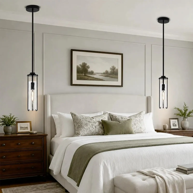 2 Pack Matte Black Pendant Light Fixtures Featuring Thick Crackle Glass Shades Crafted For Kitchen Islands To Bring Fresh Kick Ass Vibes And Soft Radiant Warm Illumination