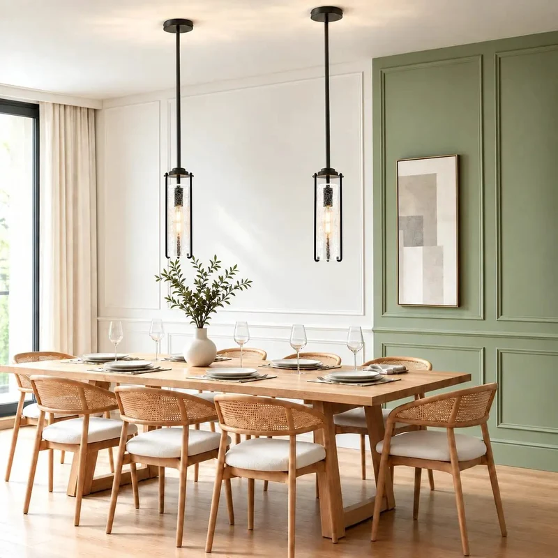 2 Pack Matte Black Pendant Light Fixtures Featuring Thick Crackle Glass Shades Crafted For Kitchen Islands To Bring Fresh Kick Ass Vibes And Soft Radiant Warm Illumination