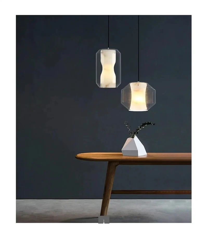 Modern Clear Glass Pendant Light Featuring Chic Marble Inner Layer With Fully Adjustable Suspension Cords Crafted For Kitchen Islands To Cast A Sick Warm Glow And Add A Knockout Decor Vibe