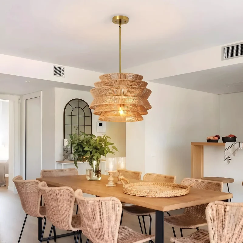 17.3 Inch Handwoven Rattan Pendant Light Featuring Hella Cozy Boho Wicker Drum Shade For Dining Tables And Modern Farmhouse Rooms Solid Home Upgrade And Chill Coastal Vibe Lighting Durable Construction Quality