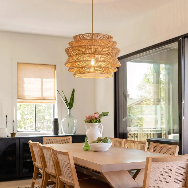 17.3 Inch Handwoven Rattan Pendant Light Featuring Hella Cozy Boho Wicker Drum Shade For Dining Tables And Modern Farmhouse Rooms Solid Home Upgrade And Chill Coastal Vibe Lighting Durable Construction Quality