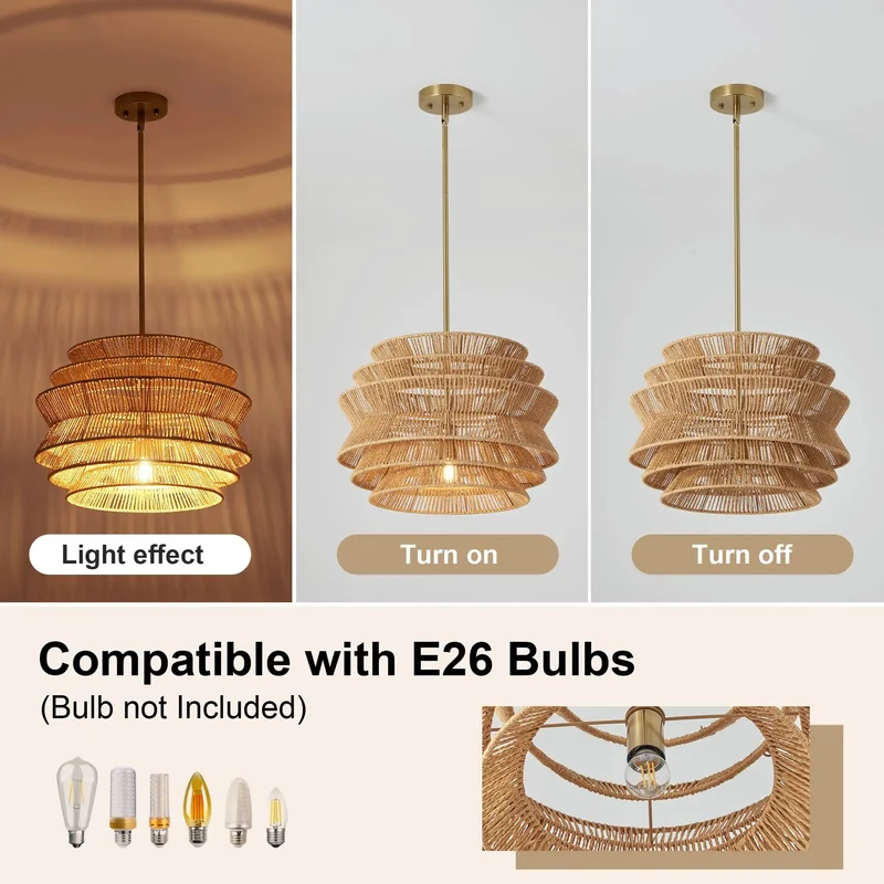 17.3 Inch Handwoven Rattan Pendant Light Featuring Hella Cozy Boho Wicker Drum Shade For Dining Tables And Modern Farmhouse Rooms Solid Home Upgrade And Chill Coastal Vibe Lighting Durable Construction Quality