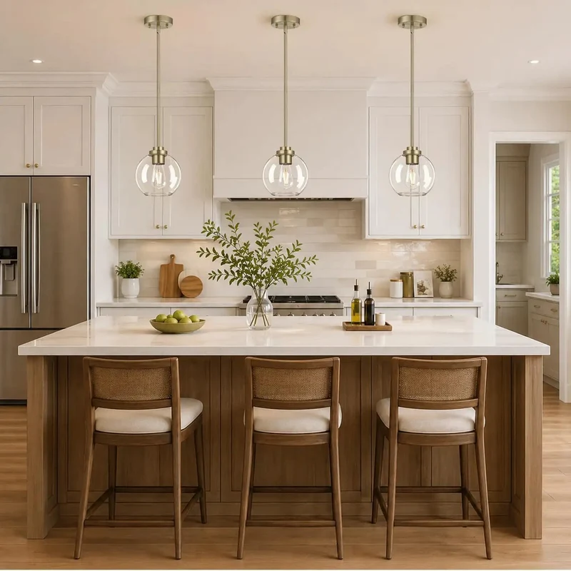Slick Two Pack Mid Century Brass Globe Pendant Lights With Clear Glass Shade And Adjustable Height For Kitchen Island Or Dining Room Top Shelf Smooth Warm Glow Hanging Fixtures Bulbs Not Included