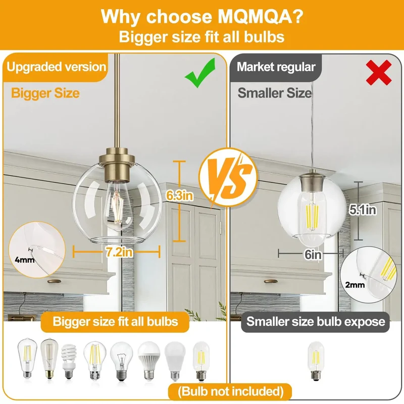 Slick Two Pack Mid Century Brass Globe Pendant Lights With Clear Glass Shade And Adjustable Height For Kitchen Island Or Dining Room Top Shelf Smooth Warm Glow Hanging Fixtures Bulbs Not Included