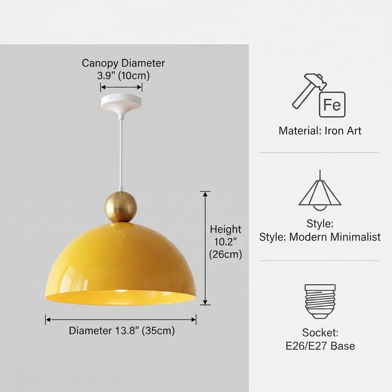 Slick Modern Iron Dome Pendant Light Rock Solid Hanging Ceiling Fixture Knockout Decorative Sphere Accent For Contemporary Living Areas And Durable Powder Coated Finish