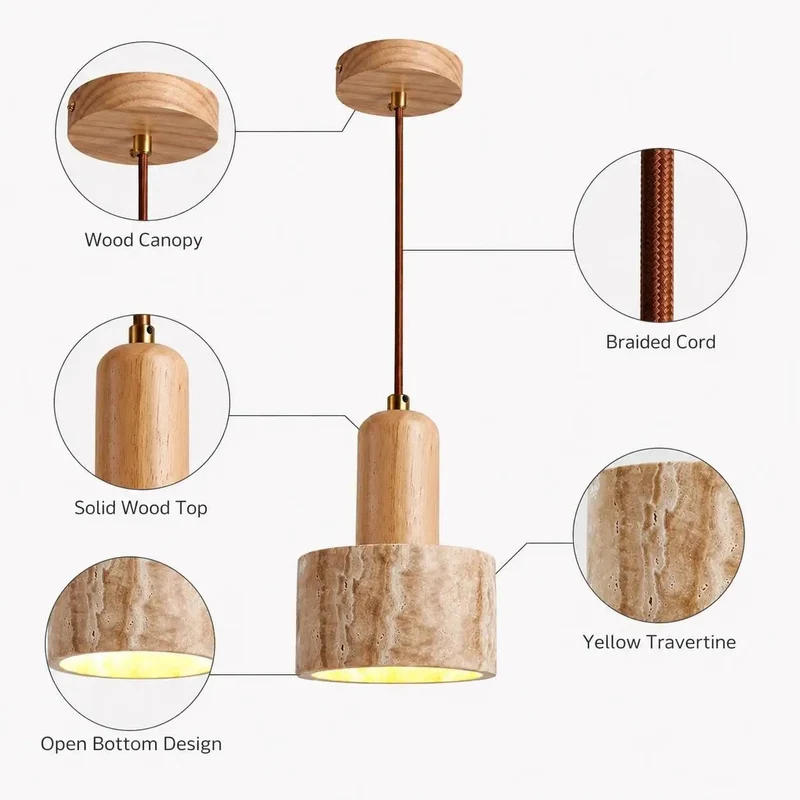 Dope Wabi Sabi Wood Pendant Lamp With Solid Travertine Cone Shade And Hand Twisted Hemp Rope For Super Snug Boho Rustic Hanging Lights That Add Instant Cool Vibes To Any Room
