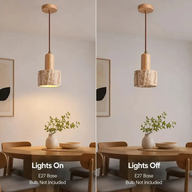 Dope Wabi Sabi Wood Pendant Lamp With Solid Travertine Cone Shade And Hand Twisted Hemp Rope For Super Snug Boho Rustic Hanging Lights That Add Instant Cool Vibes To Any Room