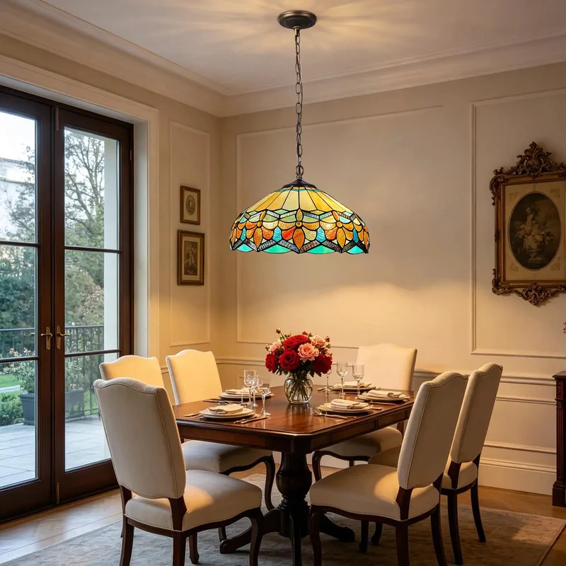 Adjustable Antique Tiffany Pendant Light Featuring Knockout Stained Glass Shades And Hella Sleek Modern Design That Brings Top Shelf Charm To Living Rooms And Dining Areas