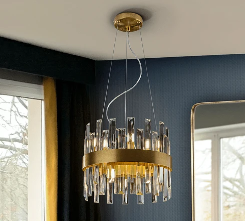 Lustre Rond Cristal Doré Luxe Design Salon