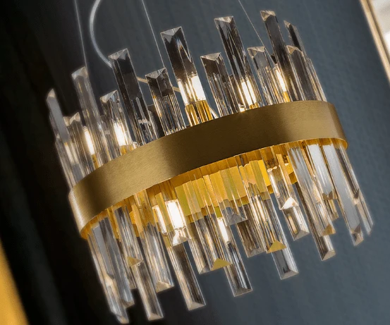 Lustre Rond Cristal Doré Luxe Design Salon