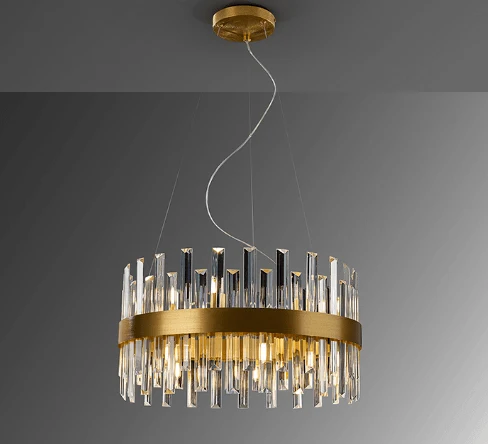 Lustre Rond Cristal Doré Luxe Design Salon