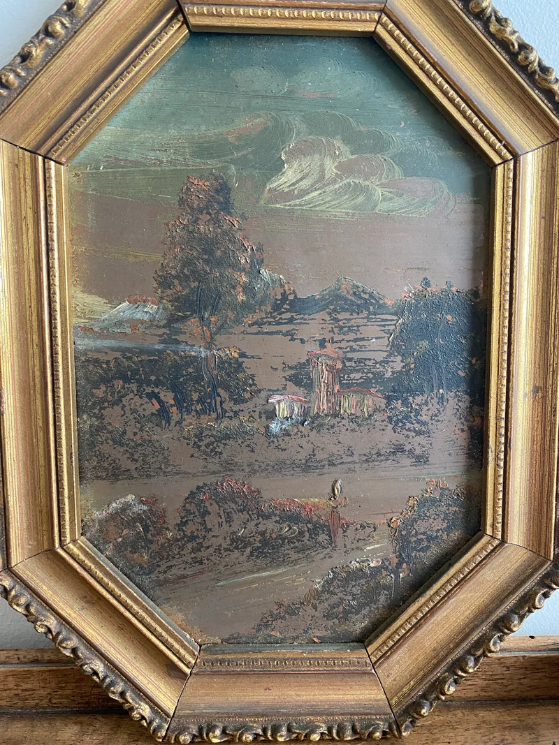 Peinture sur cuivre dans son cadre doré travaillé