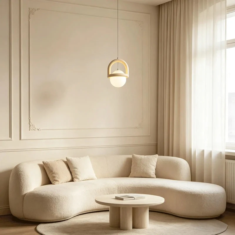 Modern Indoor Pendant Light Cream White Globe Shade Suspended Ceiling Fixture Hella Sleek Geometric Handle Frame Design Durable Resin Build For A Fresh Room Glow Up
