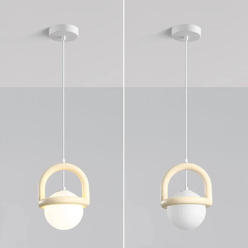 Modern Indoor Pendant Light Cream White Globe Shade Suspended Ceiling Fixture Hella Sleek Geometric Handle Frame Design Durable Resin Build For A Fresh Room Glow Up
