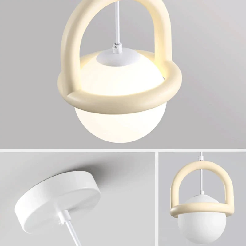 Modern Indoor Pendant Light Cream White Globe Shade Suspended Ceiling Fixture Hella Sleek Geometric Handle Frame Design Durable Resin Build For A Fresh Room Glow Up