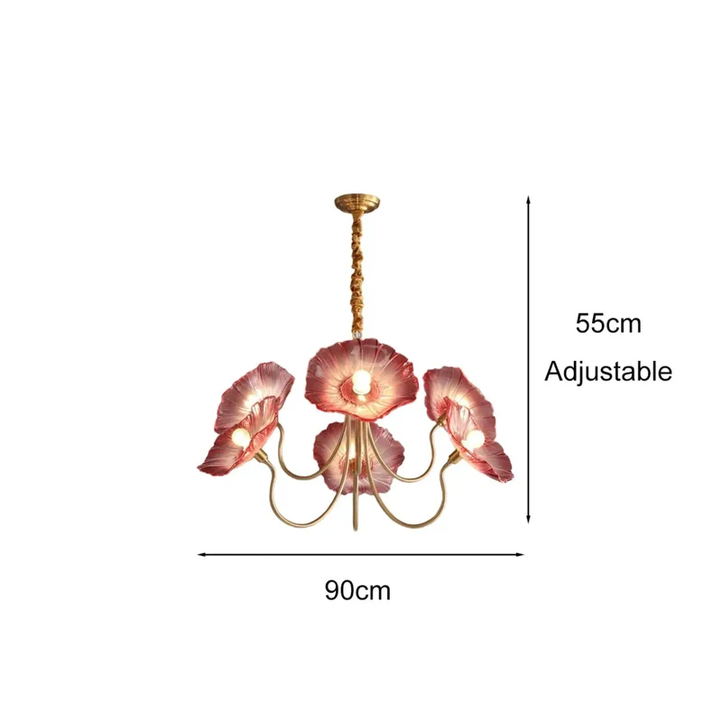 Badass Six Light Indoor Chandelier Featuring Bold Purple Poppy Glass Shades With Adjustable Drop Cable And Soft Warm Glow For Kitchen Or Dining Room Setup