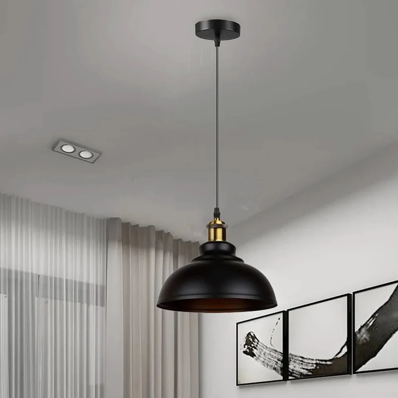 Epic Black Metal Pendant Light Totally Rad Retro Ceiling Fixture With Curvy E26 Brass Holder And Adjustable Cable For A Dope Industrial Kitchen Vibe And Modern Home Decor