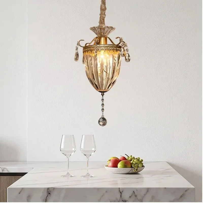 French Light Luxury Crystal Pendant Lamp With Carved Metal Canopy And Clear Glass Shade Ceiling Hanging Fixture To Honestly Be An Absolute Vibe Upgrade Tonight