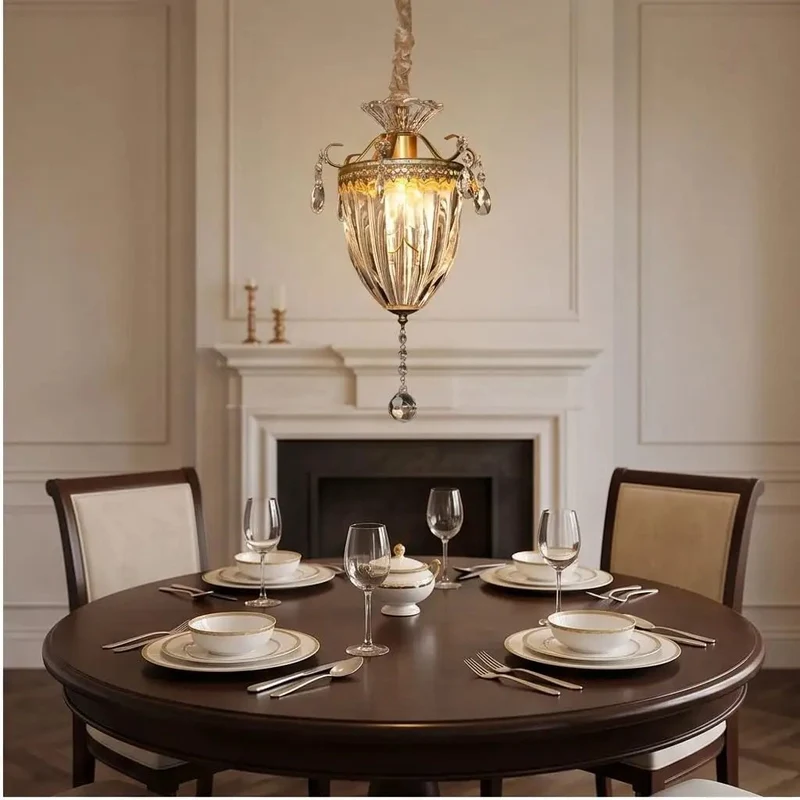 French Light Luxury Crystal Pendant Lamp With Carved Metal Canopy And Clear Glass Shade Ceiling Hanging Fixture To Honestly Be An Absolute Vibe Upgrade Tonight