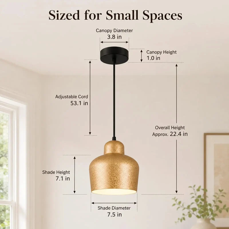 Sleek 7.5 Inch Gold Pendant Light Fixture With Tough Scratch Resistant Metal Shade Paired To A Matte Black Cord And Canopy Delivers Modern Kitchen Island Lighting That Looks Boss And Stays Fresh Daily Without Any Hassle