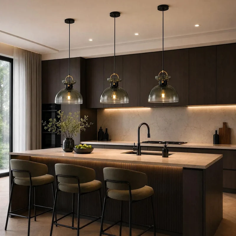 Top Shelf 11 Inch Modern Pendant Light With Sleek Black And Gold Finish And Rich Gradient Green Glass Dome Shade Perfect For Any Vibe Kitchen Island Bar Or Dining Room Space With Adjustable Chain