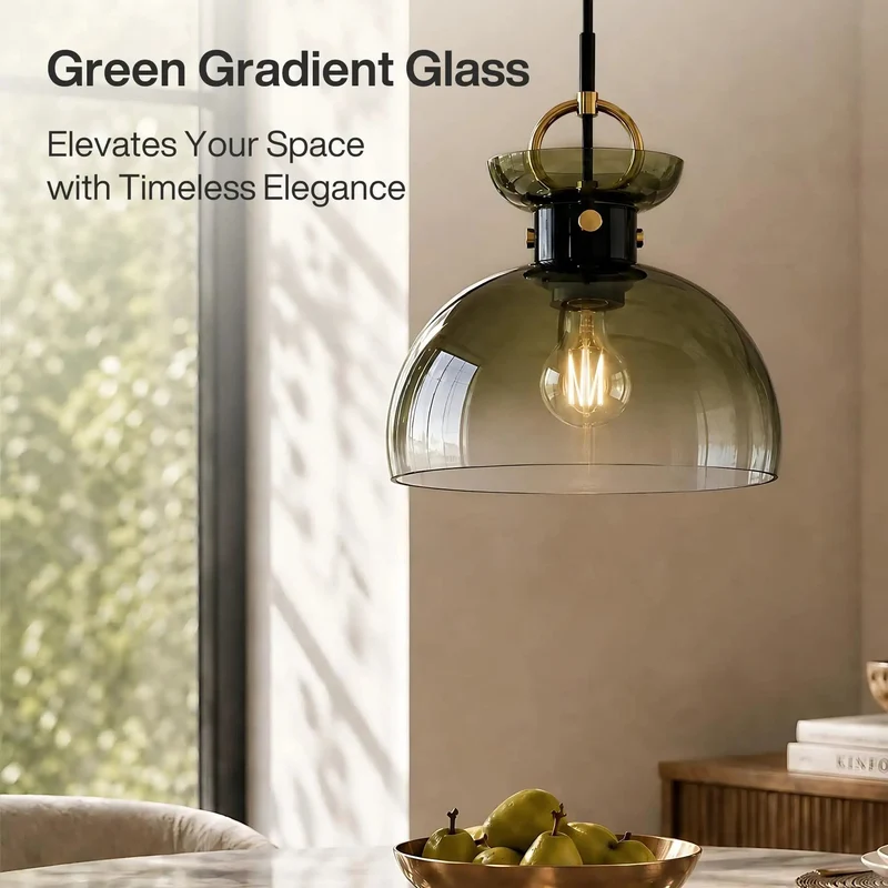 Top Shelf 11 Inch Modern Pendant Light With Sleek Black And Gold Finish And Rich Gradient Green Glass Dome Shade Perfect For Any Vibe Kitchen Island Bar Or Dining Room Space With Adjustable Chain