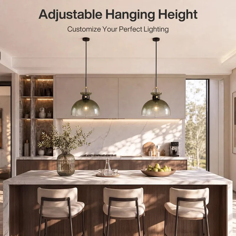 Top Shelf 11 Inch Modern Pendant Light With Sleek Black And Gold Finish And Rich Gradient Green Glass Dome Shade Perfect For Any Vibe Kitchen Island Bar Or Dining Room Space With Adjustable Chain