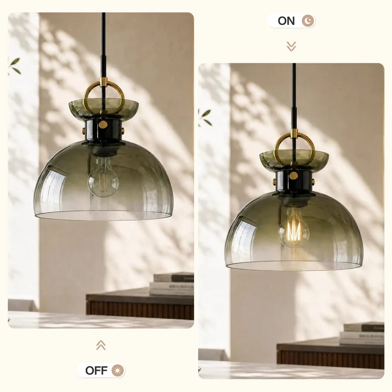 Top Shelf 11 Inch Modern Pendant Light With Sleek Black And Gold Finish And Rich Gradient Green Glass Dome Shade Perfect For Any Vibe Kitchen Island Bar Or Dining Room Space With Adjustable Chain