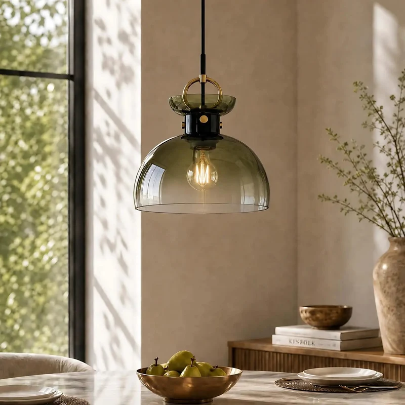 Top Shelf 11 Inch Modern Pendant Light With Sleek Black And Gold Finish And Rich Gradient Green Glass Dome Shade Perfect For Any Vibe Kitchen Island Bar Or Dining Room Space With Adjustable Chain