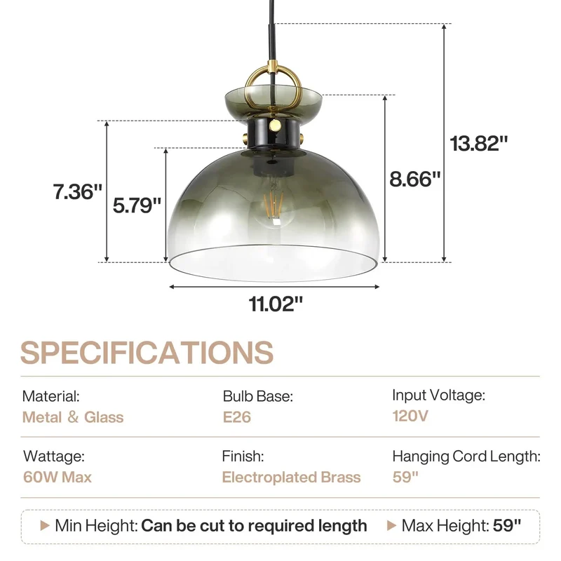 Top Shelf 11 Inch Modern Pendant Light With Sleek Black And Gold Finish And Rich Gradient Green Glass Dome Shade Perfect For Any Vibe Kitchen Island Bar Or Dining Room Space With Adjustable Chain