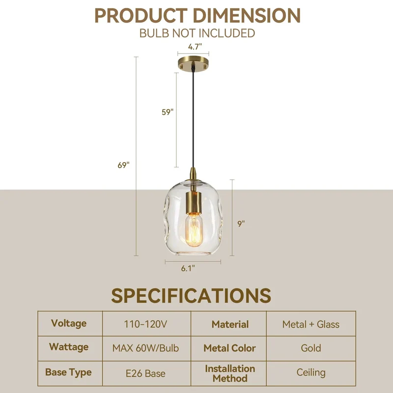 Hand Blown Clear Glass Pendant Light With Brushed Brass Finish For Kitchen Island Sleek Nine Inch Ceiling Fixture A Pretty Dang Hecka Beauty For Modern Farmhouse Decor