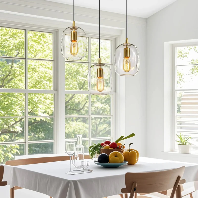 Hand Blown Clear Glass Pendant Light With Brushed Brass Finish For Kitchen Island Sleek Nine Inch Ceiling Fixture A Pretty Dang Hecka Beauty For Modern Farmhouse Decor
