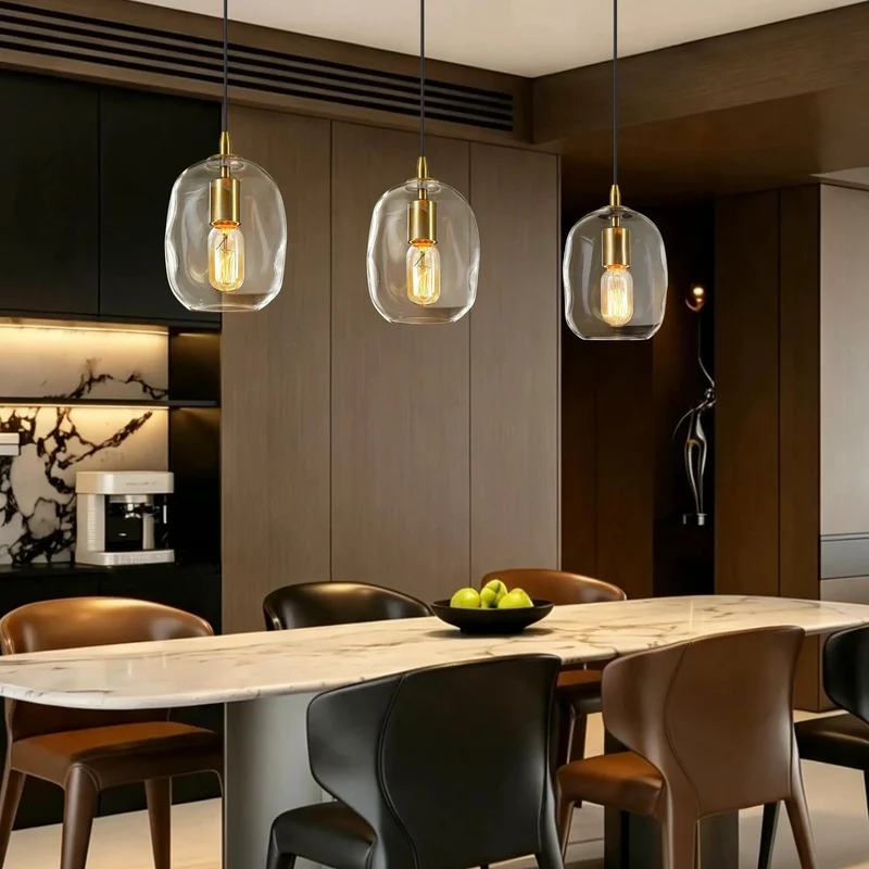 Hand Blown Clear Glass Pendant Light With Brushed Brass Finish For Kitchen Island Sleek Nine Inch Ceiling Fixture A Pretty Dang Hecka Beauty For Modern Farmhouse Decor